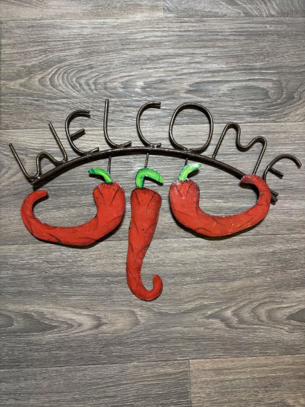 Metal Welcome Sign Red Chili Pepper Southwest 90s Wall Art Kitchen Entryway VTG